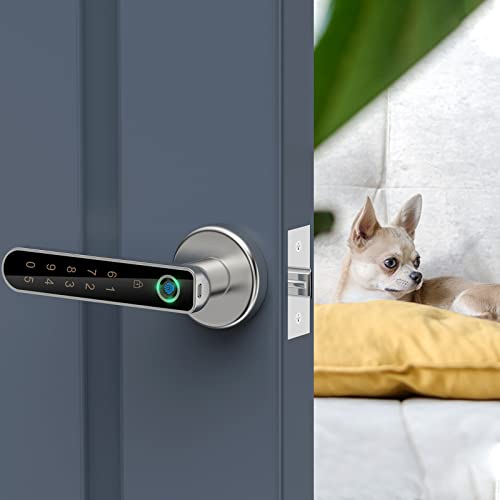 Fingerprint Door Lock, Yoinware Keyless Entry Door Lock, Keypad Door Lock with Handle, 1.5s Unlock for Bedroom/AirBnB/Apartment (Brushed Nickel)…