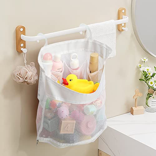 Fypxd Bath Toy Storage,Bath Toy Organizer ,Large Capacity ,Quick Drying , Bottom Zipper Bathtub Toy Storage Bag,Corner Hang-Suspension Bath Toy Holder (White) #TOP3