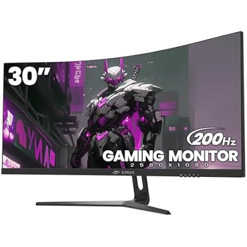 CRUA 30" FHD 200Hz Ultrawide Curved Gaming Monitor, 1500R, FreeSync, Black