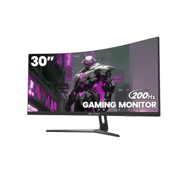 CRUA 30″ Curved Gaming Monitor, 144Hz/200Hz Computer Monitor, WFHD(2560 * 1080P) VA Screen, 99% sRGB PC Monitors Support FreeSync, Wall Mount Install(HDMI, DP)- Black