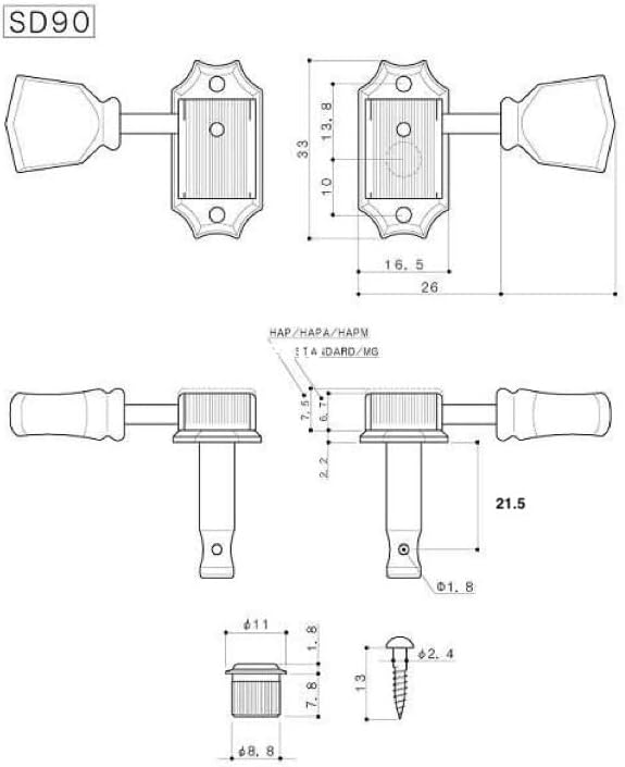 Gotoh Machine Head SD90-MG-T-SL - 3 per side - Nickel (21.5mm) - For Gibson Les Paul - 20322NYTX-AEL