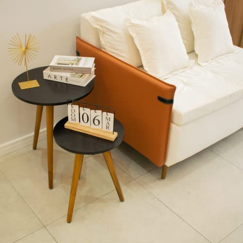 Kit 2 Mesa Centro Lateral Redonda Madeira Sofa Apoio Mesinhas Laterais De Canto Decorativa COR: PRET