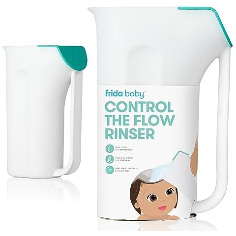 Frida Baby Control The Flow Bath Rinse Cup | Rinser Cup to Wash Hair + Body | Rinser Cup for Bath Time with Easy Grip Handle + Removable Rain Shower Cover