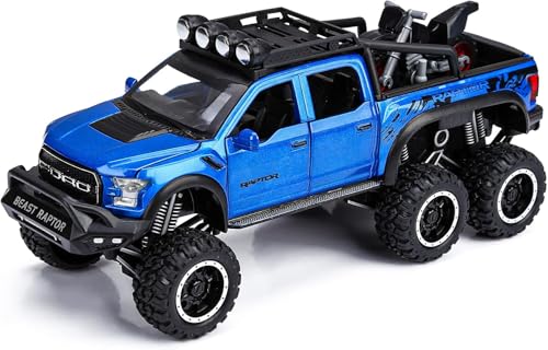 Image of 1:24 Raptor F150 Alloy Metal Diecast Car, Pull Back Toy Car with Openable Doors, Light and Music, Boys Gifts and Toys for Kids (Blue)