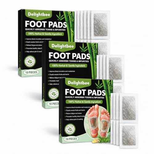 Image of Deep Cleansing Foot Pads for Detox & Relaxation | Natural Ginger & Bamboo Vinegar Patches for Toxin Removal, Pain Relief, Better Sleep & Circulation for Men & Women | (PACK of 3 (30 Pads))