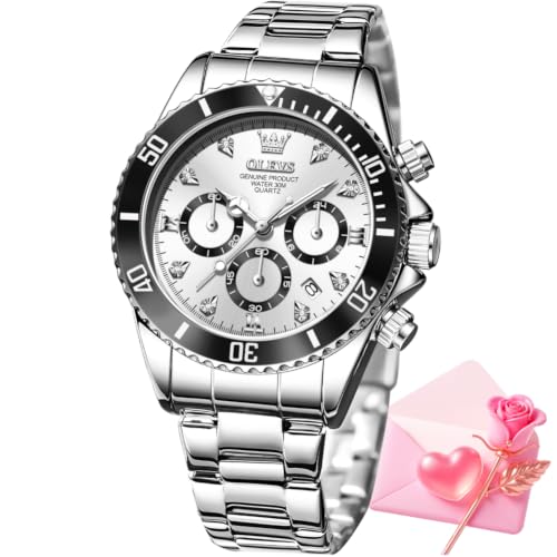 Image of OLEVS Women Dress Watch, Two Tone Diamond Quartz Wrist Watch, Stainless Steel Waterproof Luminous Day Date Ladies Chronograph Gift Watch