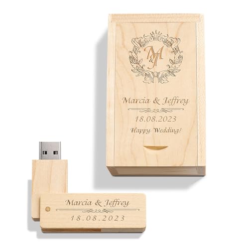 Clé USB gravée personnalisée en Bois Massif USB 3.0 Drive Clé USB en Bois avec Gravure personnalisée, Cadeau pour Mariages, Anniversaires, remises de...