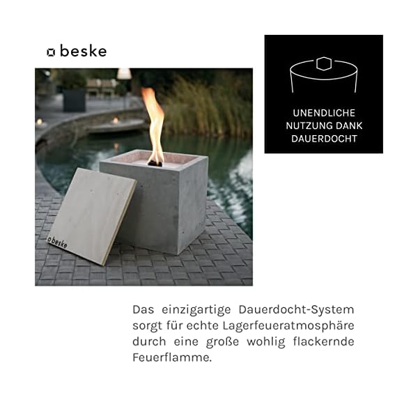 Betonfeuer® - Das Original der Beske-Manufaktur | Modell 'Solo' | Ø14cm ‚gerade‘ mit Dauerdocht | Wiederbefüllbare… – Bild 5