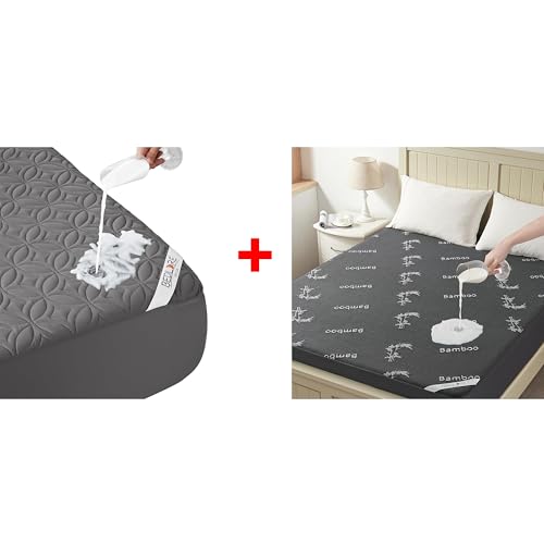 2 Pack Waterproof Mattress Protector, Queen Size Mattress Pad Noiseless with Deep Pocket 6"-18" Depth, Soft Breathable Dirt-Proof Bed Mattress Cover Washable for Home, Bedroom, Hotel (Gray)