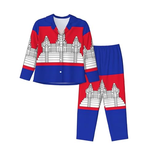 Pyjama imprimé drapeau Cambodge ensemble vêtement de nuit manches longues