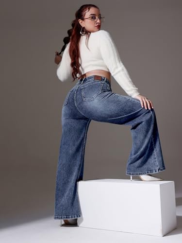 Image of Miss Chase A+ Women's Wide-Leg High Rise Regular Stretchable Denim Jeans