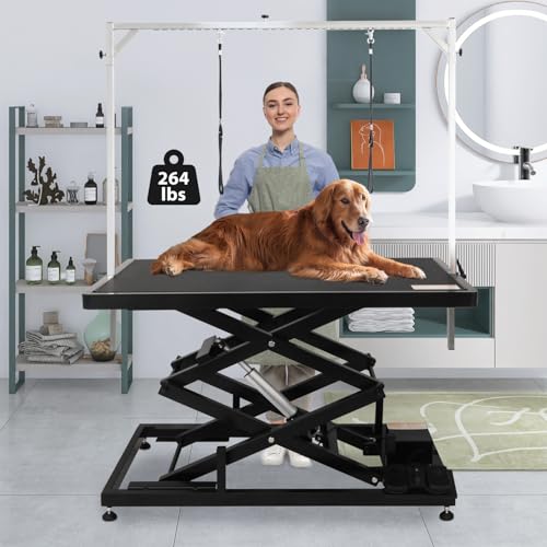 UDSONFY Electric Pet Dog Grooming Table 50 Heavy Duty Grooming Table Professional Double X-Lift for Large Dogs Adjustable Height: 13-47 Non-slip Double Arms and 2 Nooses Black