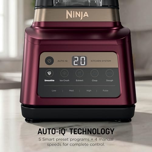 Image of Ninja Professional Plus Kitchen System Premier | 3-in-1 System I Food Processor, Blender, Mixer, Vegetable Chopper | Auto IQ Tech I 1400W | 72oz Pitcher, 64oz Bowl, 2 To-Go Cups | Red | BN801RD1BRN