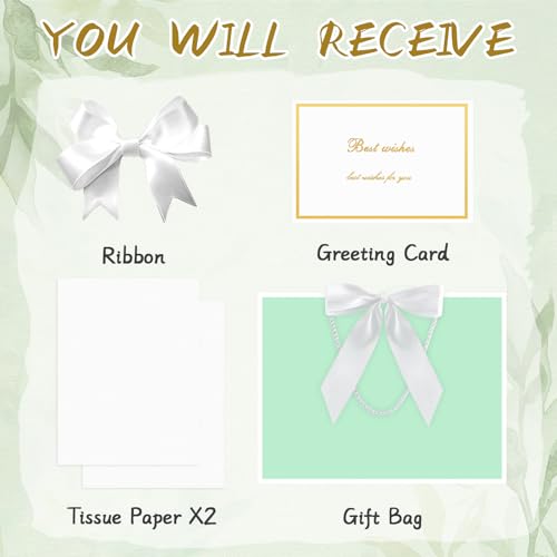 Image of JMANNI Gift Bags with Handles, 13 inch Medium Gift Bag for Presents, 1 Pcs Bags with 2 Tissue Paper and 1 Cards for Baby Shower Wedding Bridal Shower Mother's Day Birthday Party (Green)