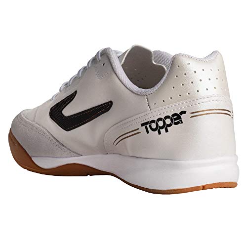 Chuteira Topper Maestro TD III Futsal, Masculino, Branco/Preto/Dourado, 42