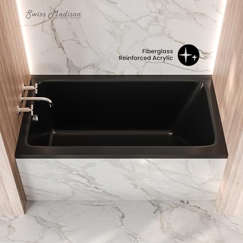 Image of Swiss Madison Voltaire 54 x 30 Left Drain Soaking Alcove Bathtub in Glossy Black