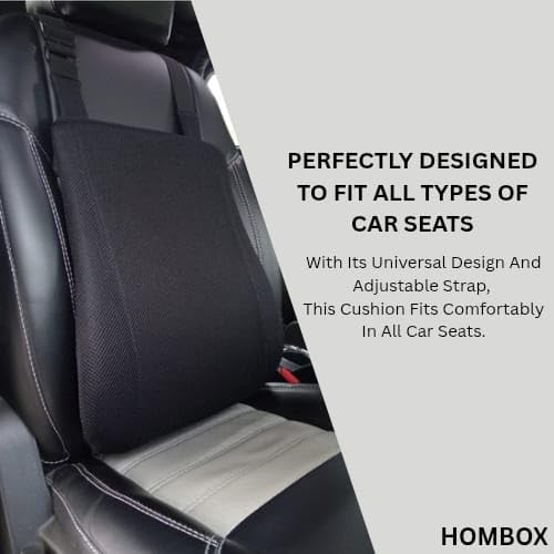 Image of HOMBOX Car Backrest Memory Foam Lumbar Support Cushion for Car Seat | Orthopedic Lower Back Support Pillow | Ergonomic Back Cushion for Driving | Breathable Washable Cover I Black