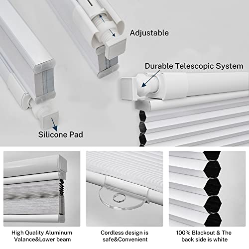 Pasoun Top Down Bottom Up Cordless Cellular Shades No Tools No Drill Blinds For Windows Shades For Indoor Windows Door Home Bedroom Living Room, Easy To Install - Blackout, White, Custom Blinds #TOP6
