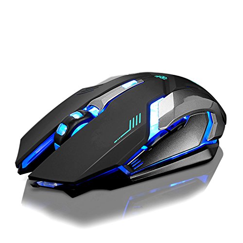 Wireless Gaming Mouse, VEGCOO C8 Silent Click Wireless Rechargeable Mouse with Colorful LED Lights and 2400/1600/1000 DPI 400mah Lithium Battery for Laptop and Computer (C9 Black)