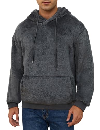 Gihuo Mens Sherpa Hoodies Fuzzy Sweatshirts Fleece Pullover Hoodie Long Sleeve Comfy Hooded Sweatshirt Outerwear2
