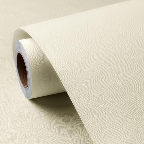 FunStick Papel Pintado Beige Textura Efecto Tejido Papel Pared Autoadhesivo Cocina Comedor Textura Crema Revestimiento Pared Dormitorio Vinilo Beige para Muebles Armarios Habitación Estantes 40CM×2M