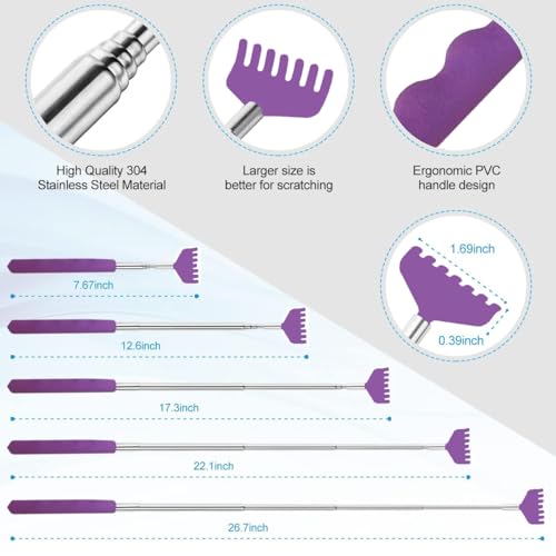 Image of Yeipis 4 Pack Different Back Scratcher Metal Portable Telescoping Tool with Beautiful Box, Extendable Back Massager with Rubber Handles, Gifts for Men Women Kids Adults (Purple)