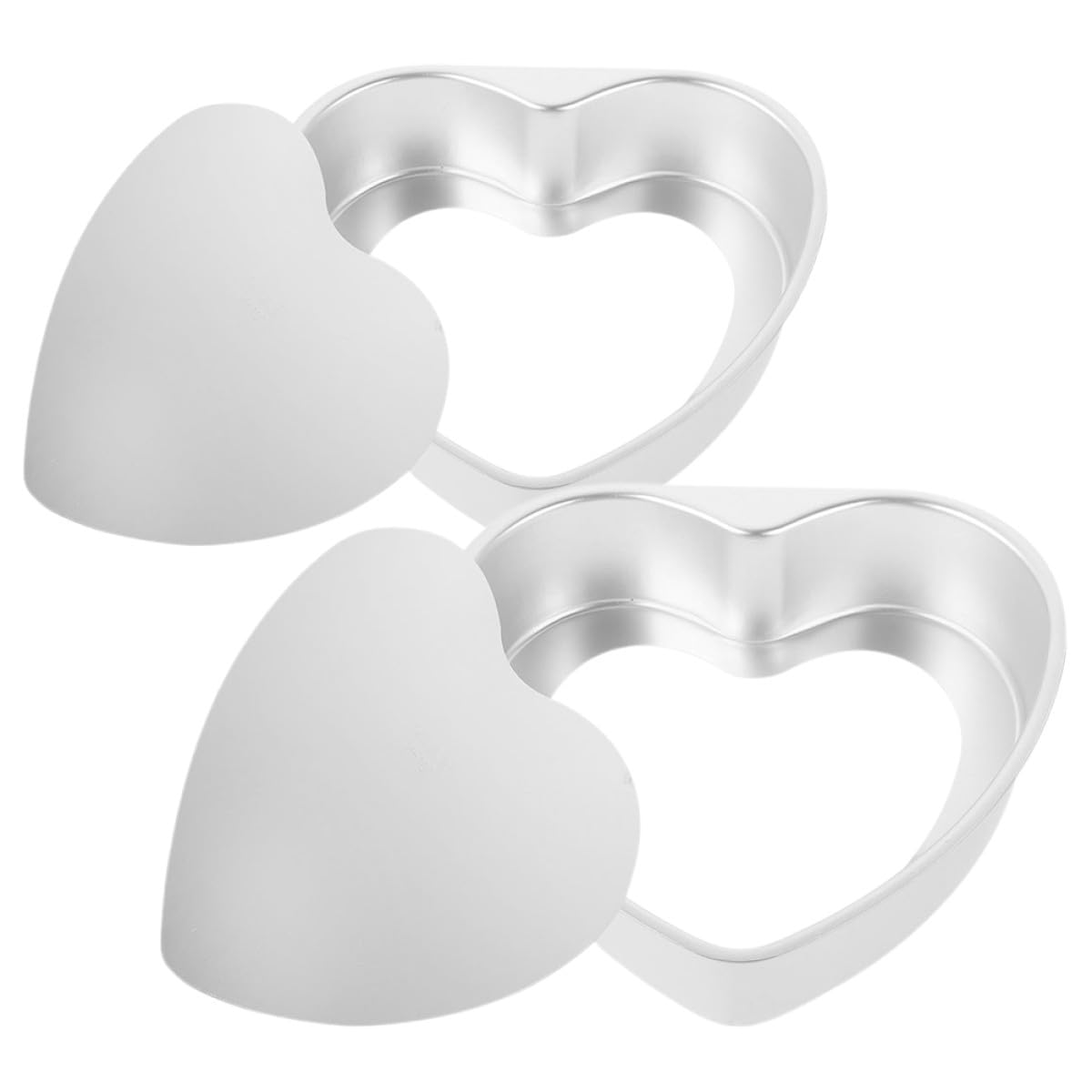 Amosfun Moldes para Hornear en Forma de Corazón de Aluminio 18 Cm con Fondo Desmontable 2 Piezas para Pasteles, Tartas y Brownies, Aptos para Horno y Eventos Obsequios