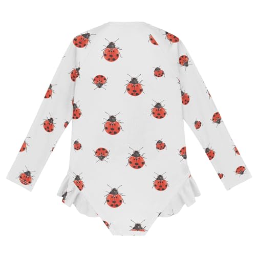 Girls Swimsuit Ladybugs Scarab Long Sleeve One Piece Bathing Suit for Kids UPF 50+ Rash Guard Swimwear 3-122