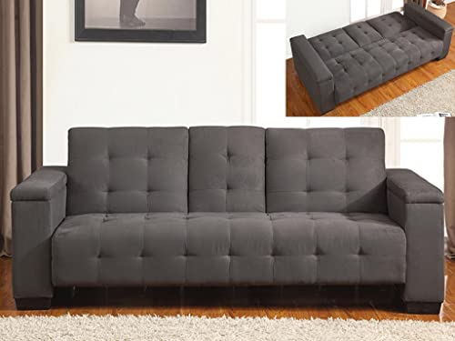 Canapé 3 Places clic-clac en Microfibre Devonshire avec Tablette Centrale Rabattable - Gris