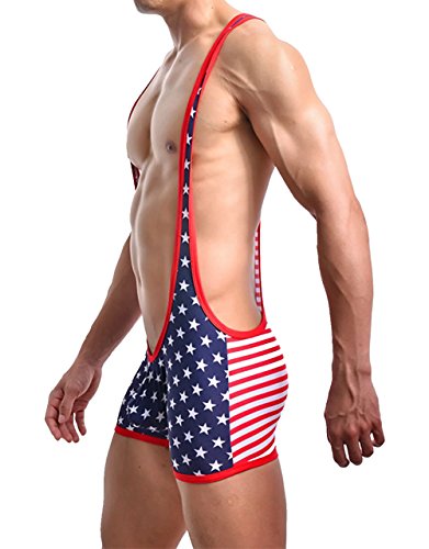 S Forever Men's Sexy Sports Jockstrap Jumpsuit,Usa Flag Bodysuit Wrestling Singlet (X-Large) #TOP1