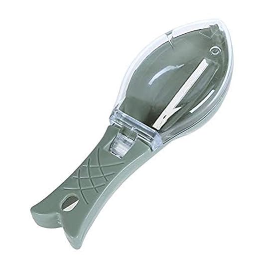 Household Kitchen Tools Fish Scale with Lid, Safe and Fun Scraping Fishing Scale Brush, Fast Remove Fish Skin Graters Cleaning Peeler Scaler Scraper Fish Shape Design (blue)