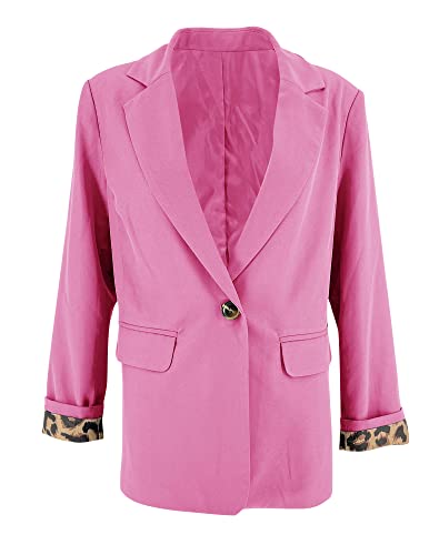Prettoday Women's Casual Blazers Leopard Print Open Front Long Sleeve Work Office Jackets Blazer With Pockets (Pink,X-Large) #TOP3