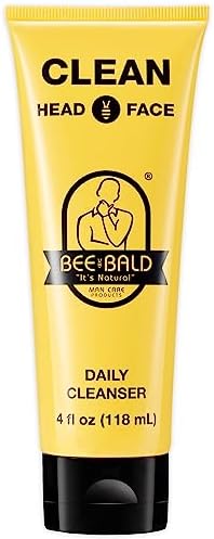 Bee Bald CLEAN Daily Cleanser for face & head refreshes and thoroughly cleanses by gently scrubbing away dry, flaky skin, leaving a fresh, tingling sensation and smell of ‘clean’, 4 Fl. Oz.