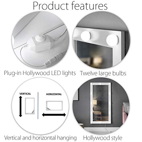 IceCreamLiving Wall Mounted/Desktop Hollywood Vanity Mirror with LED Lights For Makeup Bedroom (LEM016 LED PLUG White)
