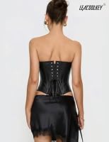 LEACOOLKEY Damen Corsage Korsett Top Bustiers Vollbrust Spitze Corsette Schwarz XS – Ansicht 5