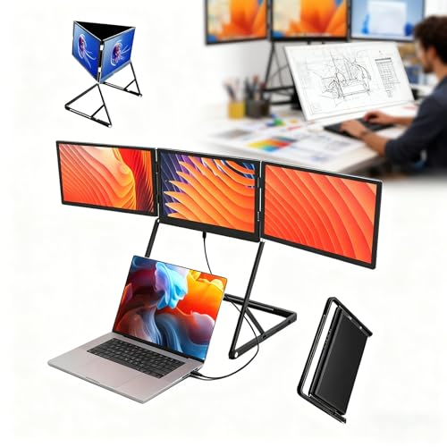 Image of Laptop Screen Extender, 15.6 inch FHD 1080P IPS Foldable Triple Monitor, HDMI /USB-C N Play, 12-18.5in Laptop Compatible, Windows /Mac /Android.