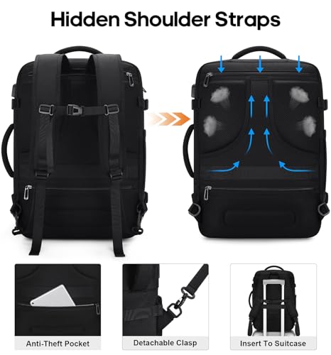 Bagsure Travel Backpack, 42L Carry on Luggage, Flight Approved Expandable Backpack, Laptop Backpack, Hidden Shoulder Straps Weekender Bags for Women Men, Suitcase with Packing Cubes and Shoe Pocket - Thumbnail 4