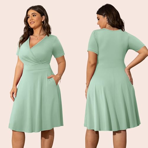 Image of POSESHE Womens Plus Size Dresses Sleeveless Wrap V-Neck Sundress Casual Summer Wedding Guest Cocktail Dress with Pockets