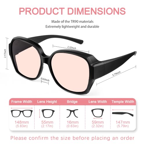 Image of Fluorescent-41 Rose Tinted Fit Over Blue Light Blocking Glasses for Migraine, Light Sensitivity, Photophobia JF7202
