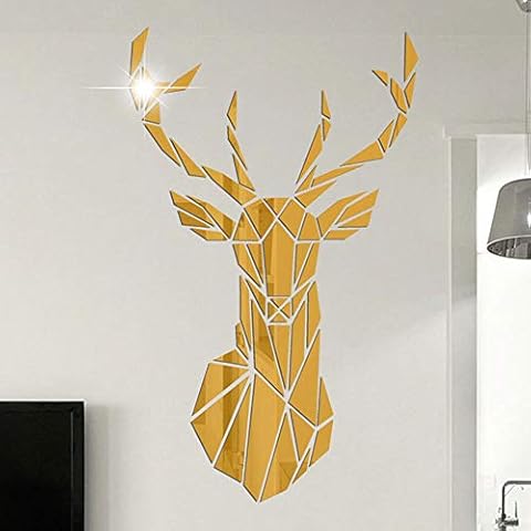 Decoración de Pared 3D Ciervo Espejo Dorado Luming Cover