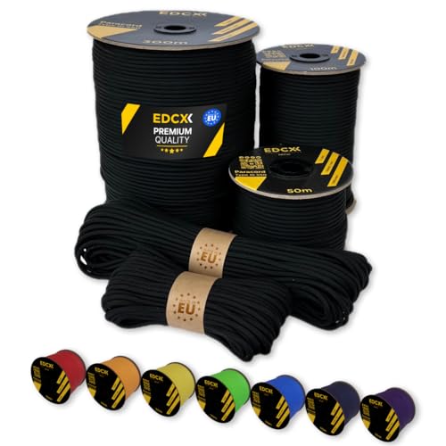 EdcX Paracord 4 mm, más de 35+ Colores sólidos (10 m, 15m, 30m, 50m, 100m, 300m) | Ideal para Camping, al Aire Libre | Cuerda 100% Nailon 4mm | Cuerda Tactica 550 Tipo III