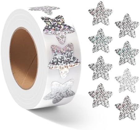 1000Pcs Silver Star Stickers for Kids Reward, 1 Inch Holographic Metallic Foil Star Stickers, Self-Adhesive Shiny Star Labels for Student Planner, Behavior Chart & Classroom Teacher Supplies