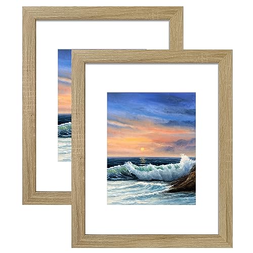 Image of LUCKYLIFE 16x20 Frames for Wall, Display Pictures 11x14 with Mat or 16x20 without Mat, Pack of 2, Natural Woodgrain