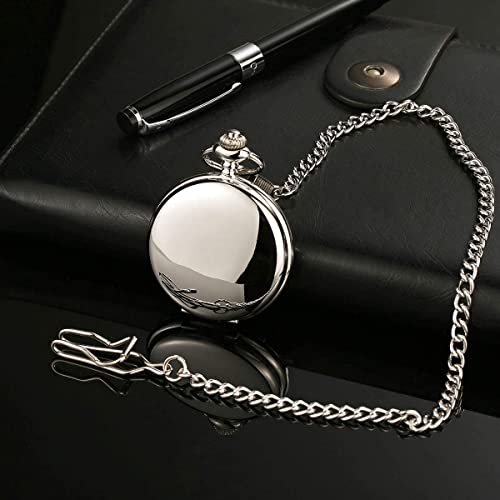 Steampunk Classic Smooth Vintage Quartz Pocket Watch Arabic Numerals Scale Mens Womens Watch Christmas Graduation Birthday Gifts Fathers Day With Galaxy In Chain (3.Sliver) #TOP2