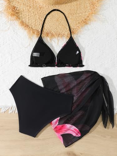Image of SEGT Girl's 3 Piece Striped Bikini Swimwear Cute Swimsuits Bathing Suit High Waisted with Cover Up Beach Skirt