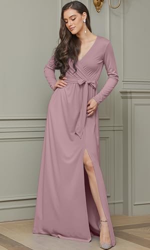 Image of KOH KOH Womens Long Sleeve V-Neck High Slit Cocktail Evening Gown Maxi Dress