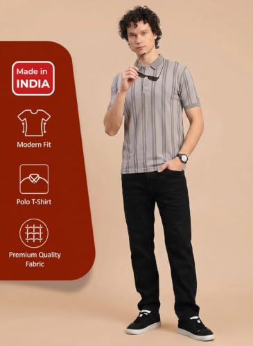 Image of Lux Nitro Men's Striped Polo T-Shirt | Cotton Blend Half Sleeve Collared T-Shirt for Man | Regular Fit Casual Wear
