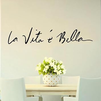 La Vita E Bella Italian Quote Wall Stickers Home Door S, Black