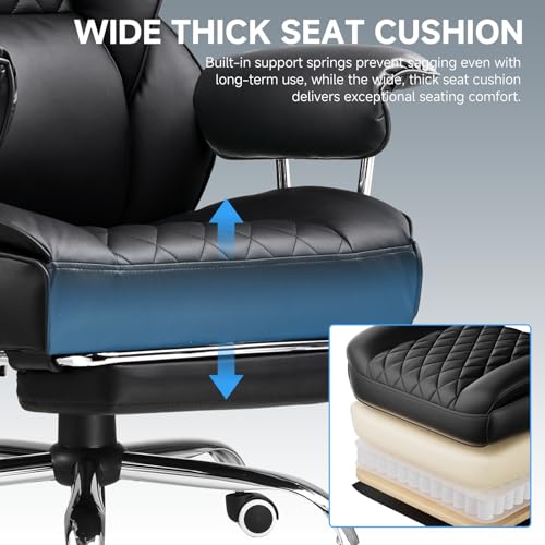 Image of COMHOMA Big and Tall Office Chair, High Back Leather Gaming Chair with Footrest, Executive Ergonomic Office Chair with Pocket Spring Lumbar Support and with Outward Fixed Soft Armrests