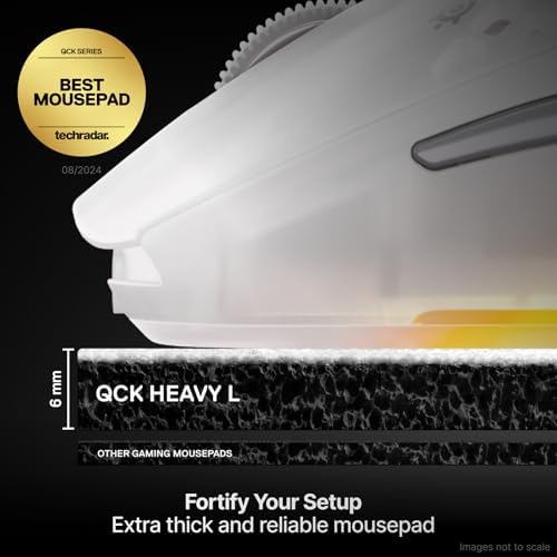 SteelSeries QcK Heavy Gaming Mousepad β Thicker, Non-Slip Silicone Rubber Base, Peak Tracking, Optimized for Gaming FPS, MOBAs, RTS, MMO β Large Size 450 mm x 400 mm x 6 mm β White - 1